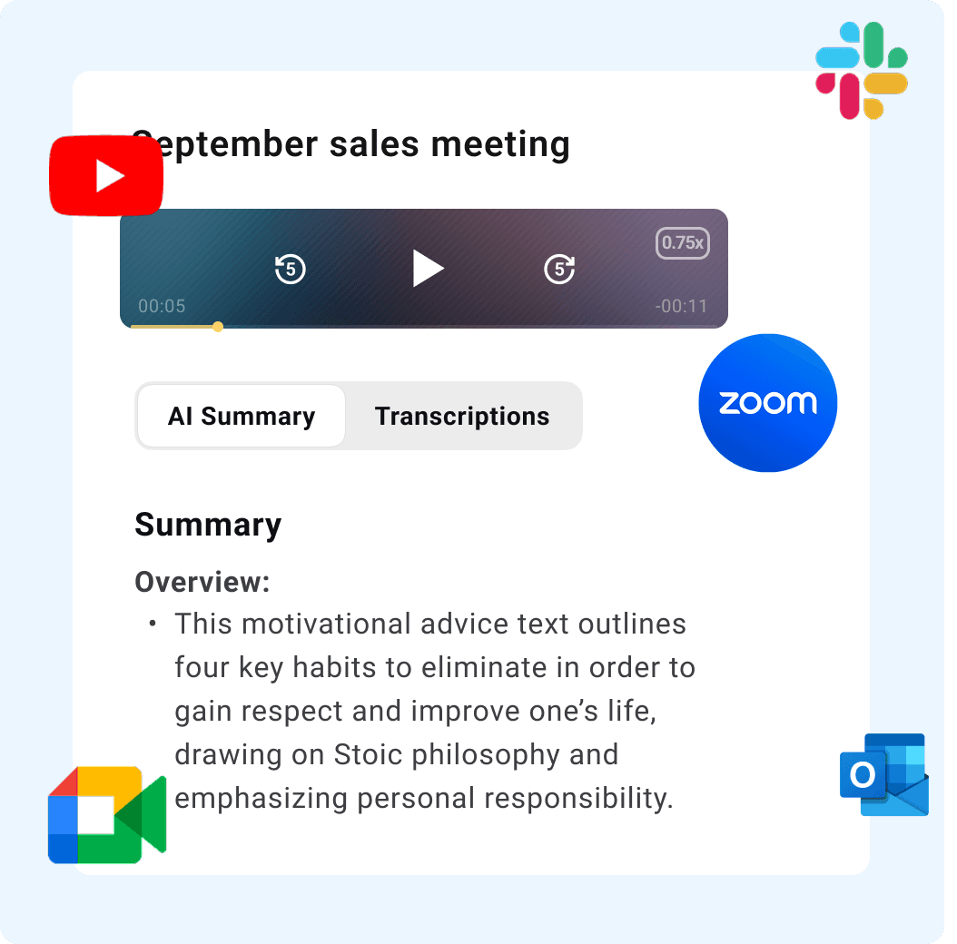 Owll.ai AI meeting note taker: Connect Zoom, Teams, Google Meet in one app. Smart AI summary generator shares meeting insights instantly with your team.